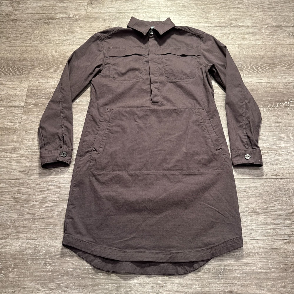 Title Nine Shirt Dress Womens S Gray Cotton Ripstop Utility Pocket Wren Long Sl